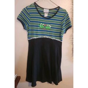 Y2k Y.O.U. Babes Short Sleeve Dress Size 16/ Women's Small 90s Frog Black Blue
